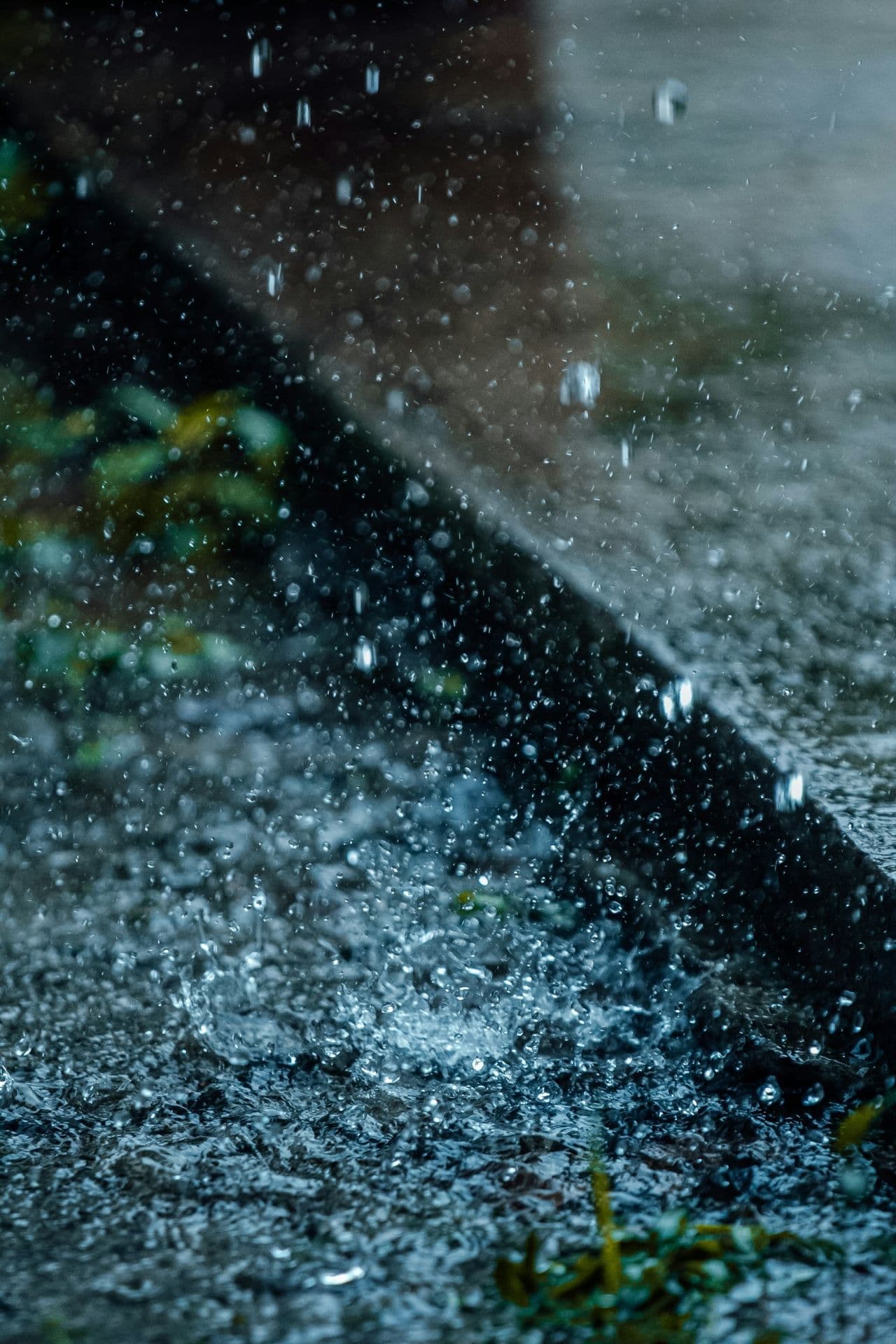 Rain splashes in a puddle.